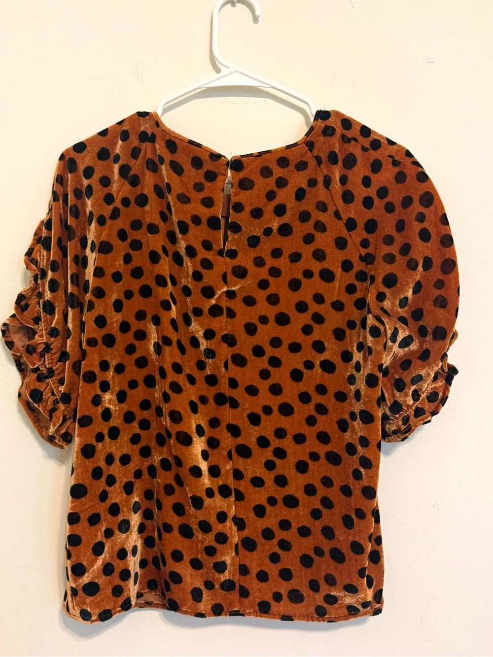 Madewell Velvet Polka Dot Puff Sleeve Top Brown Black Size Small